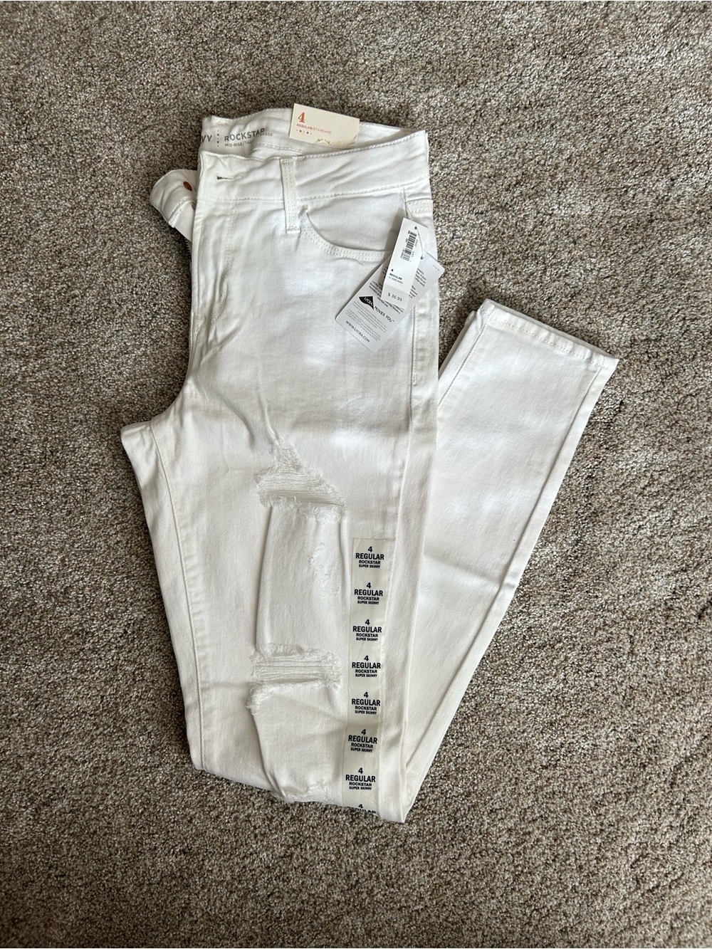 Old Navy Rockstar White Distressed Skinny Jeans - Size 4